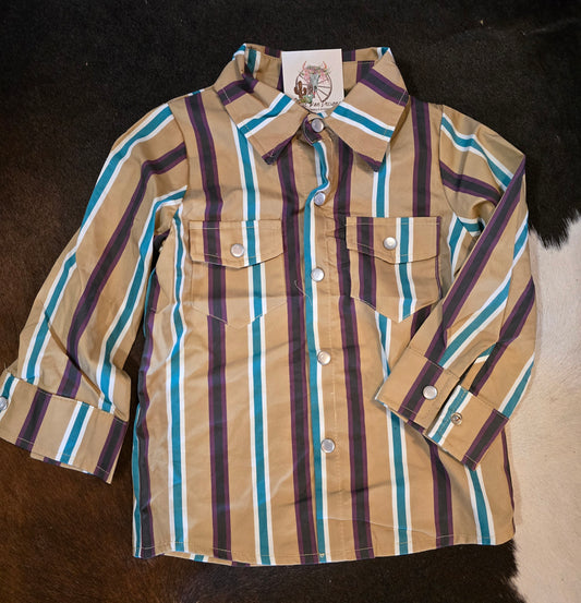 Tan Stripe Vintage LS Pearl Snap Shirt