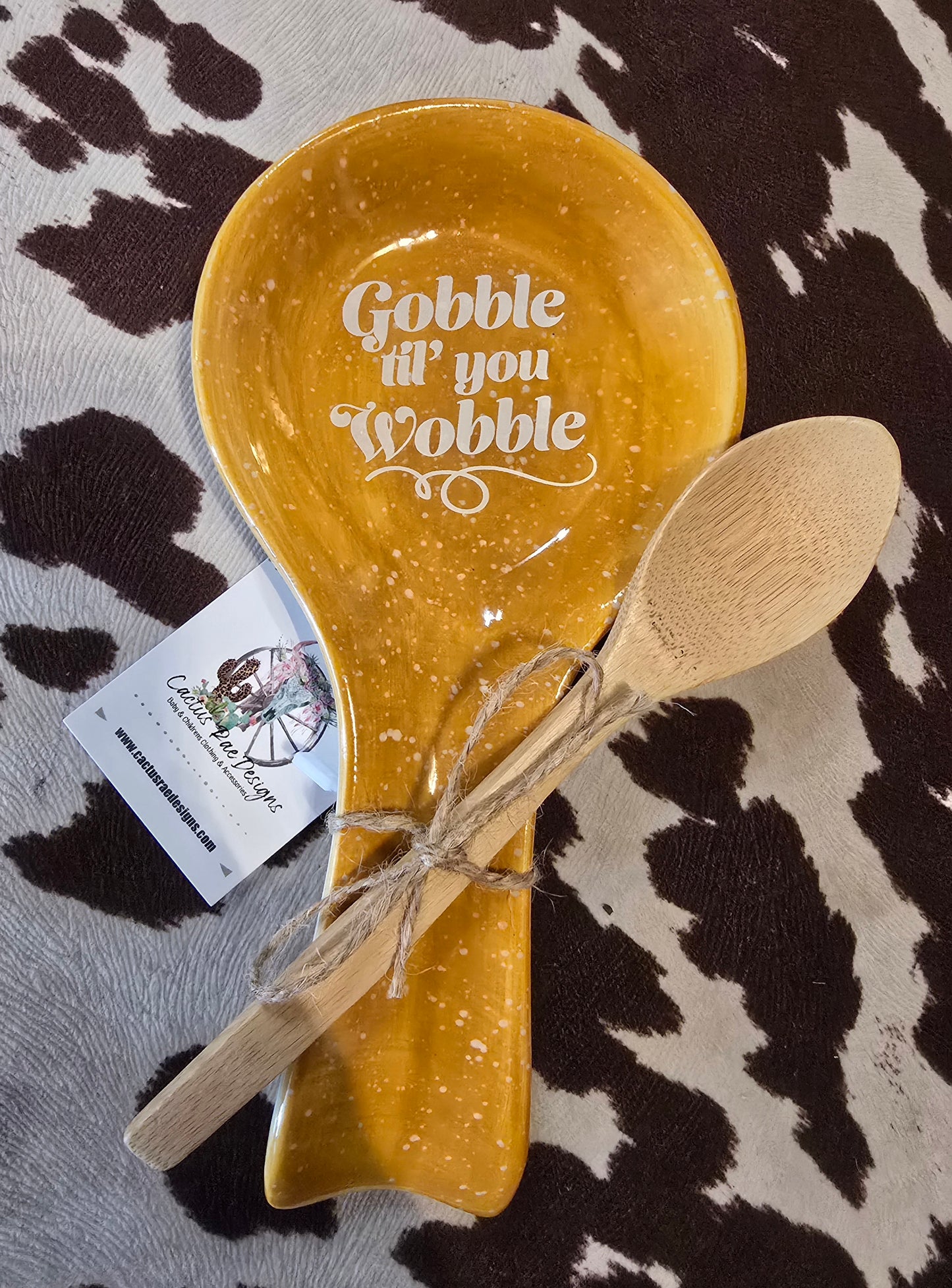 Gobble Til You Wabble spoon rest With Spoon