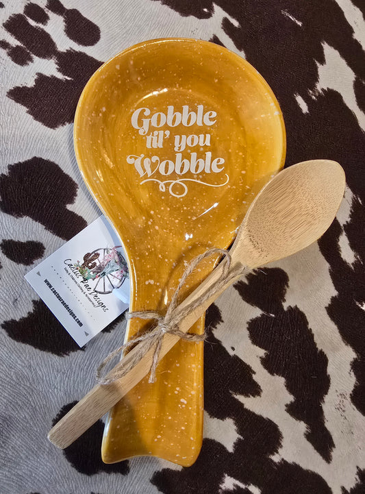 Gobble Til You Wabble spoon rest With Spoon