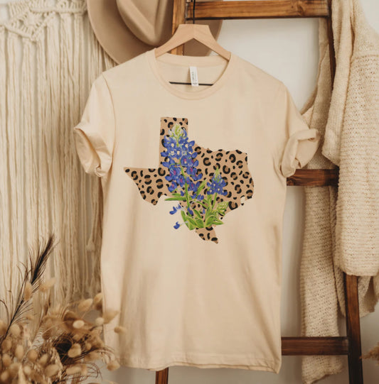 Texas Leopard Bluebonnet Tee Kids