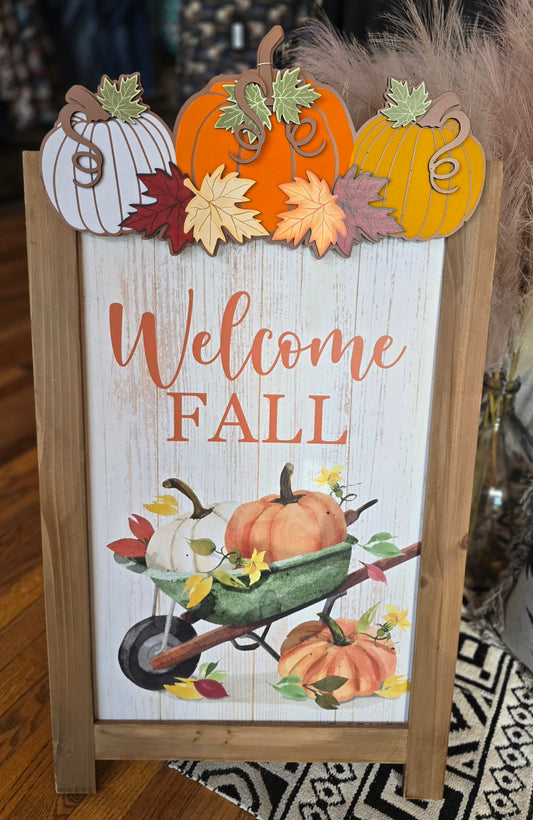 Wood Layered Easel Fall Sign w/Flocked Pumpkin