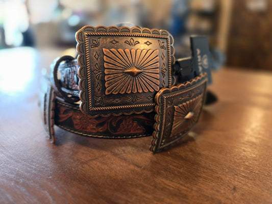 Ariat Women's Ladies` Brown Tooled Belt with Conchos