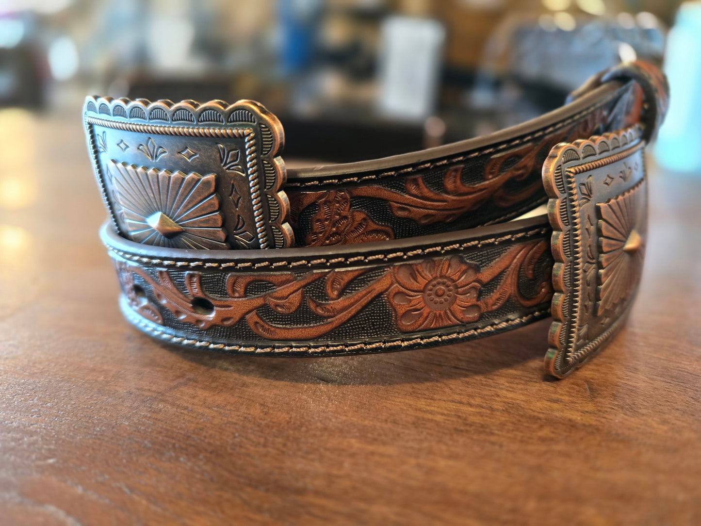 Ariat Women's Ladies` Brown Tooled Belt with Conchos